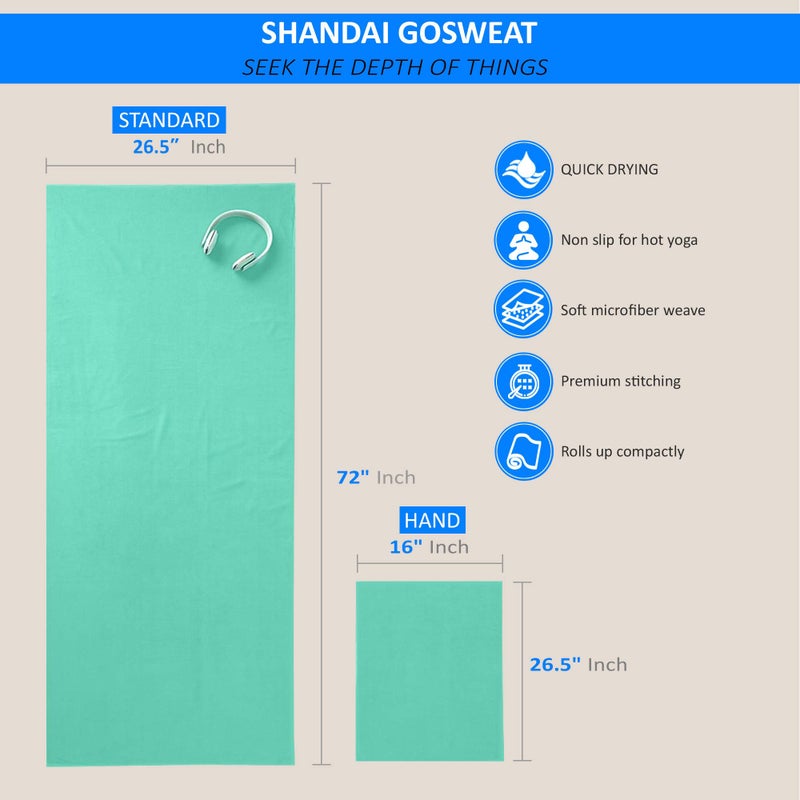 Shandali Hot Yoga Towel - Suede - 100% Microfiber, Super Absorbent, Bikram Yoga Towel - Exercise, Fitness, Pilates, and Yoga Gear. Teal 26.5" x 72" - Image 2